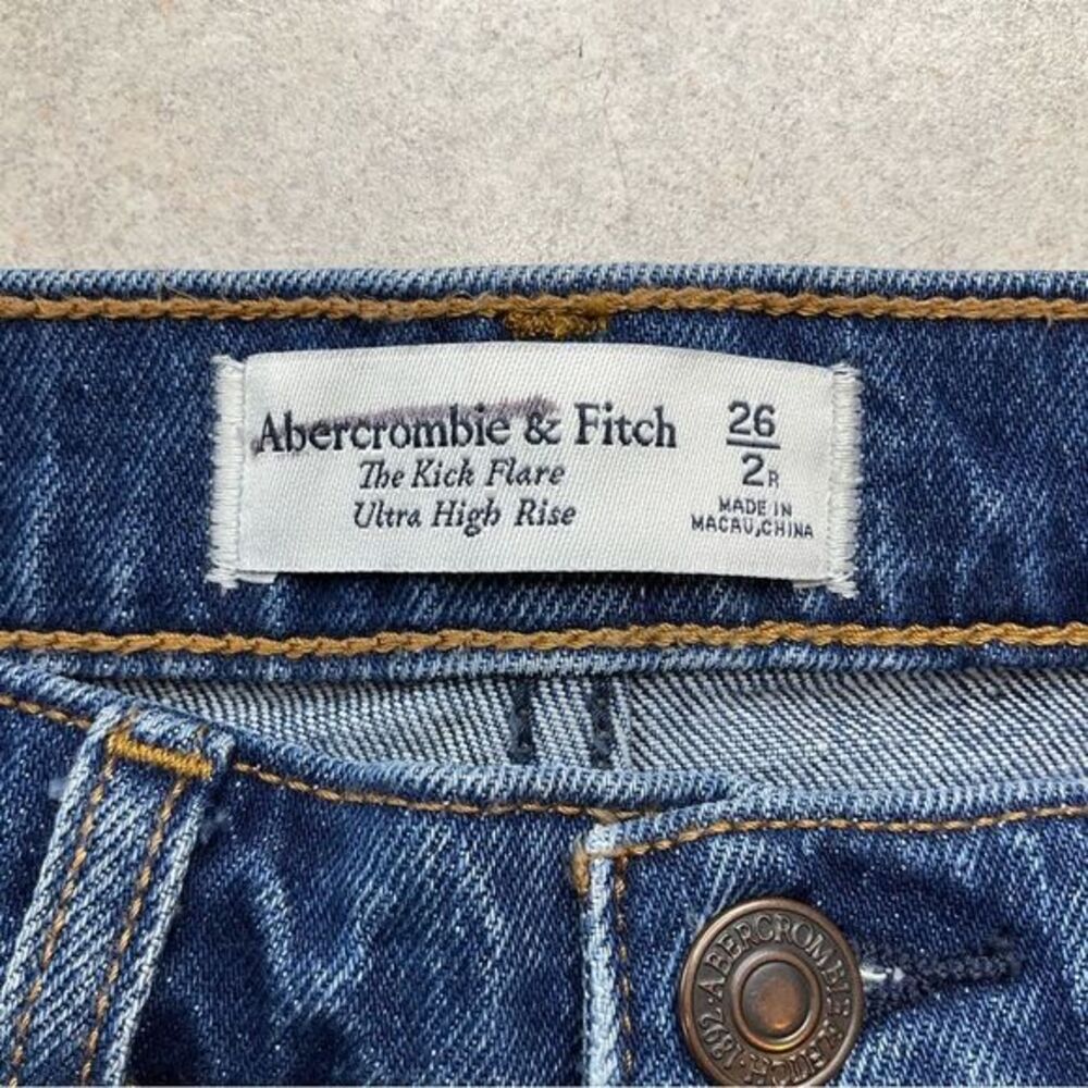 A&F Kick Flare Ultra High Rise 26 Regular Medium Distressed Button Fly - Picture 7 of 9
